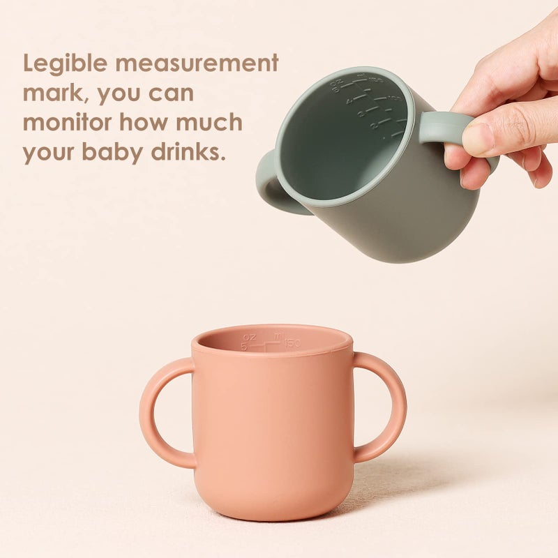 ROCCED Silicone Training Cup for Infants 2 Handles  Toddler Learning Cup Baby Drinking Open Cups Easy Grip Handles Toddler Cup for 6 Months+ 150ml/5oz-Sage - Image 2